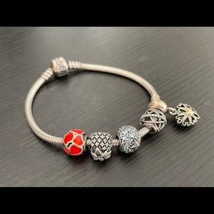 Pandora Silver bracelet and 5 charms